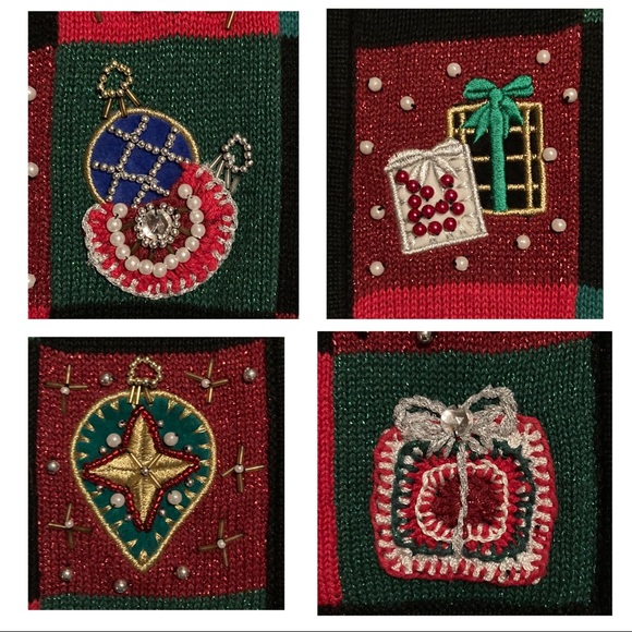 Vintage not-ugly beaded & embroidered zip Christmas cardigan sweater, medium - Picture 7 of 9